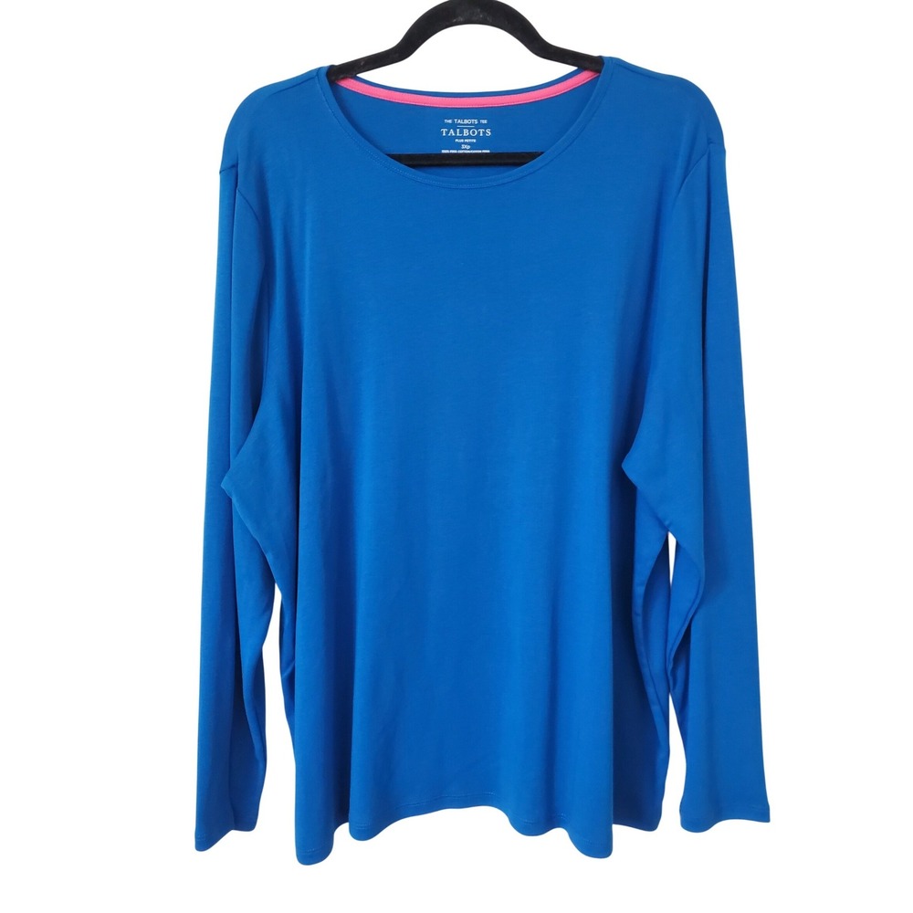 NWT The Talbots Tee 3X Petite Blue Long Sleeve Crew Neck Pima Cotton Top Shirt
